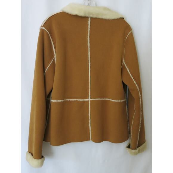 VINTAGE Kim Rogers Y2K Jacket Faux Suede Size M Women Tan Brown Faux Fur Trim - Picture 5 of 13
